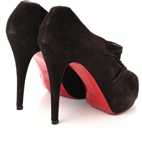 🔥 CHRISTIAN LOUBOUTIN - RED BOTTOM black Suede Treopli 120 Peep Toe Booties🔥 - Picture 3 of 10